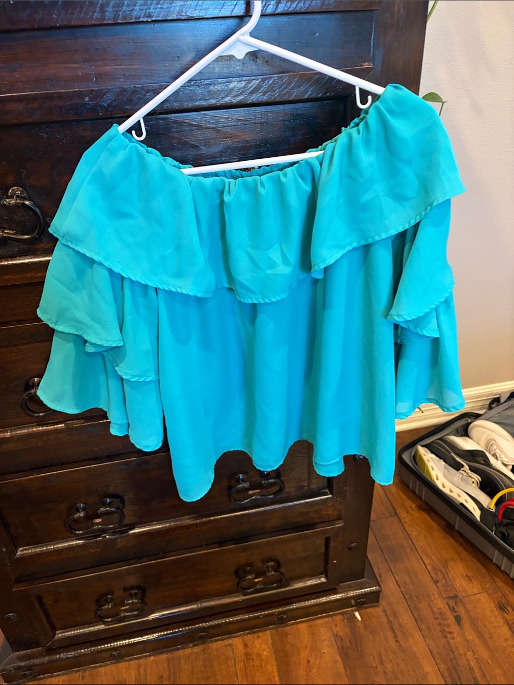 Turquoise Off-Shoulder Ruffle Top